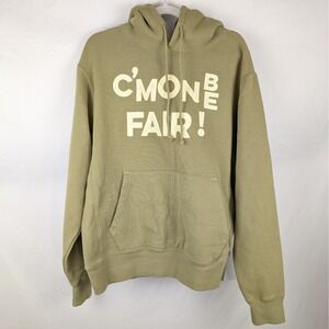 C'mon Be Fair! Made Luxury Heavyweight Hoodie Green Graphic Mens M Mental Health